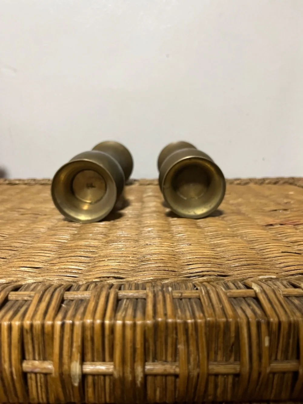 Vintage Pair of Colored Etched Brass Vases Made In India 1970s